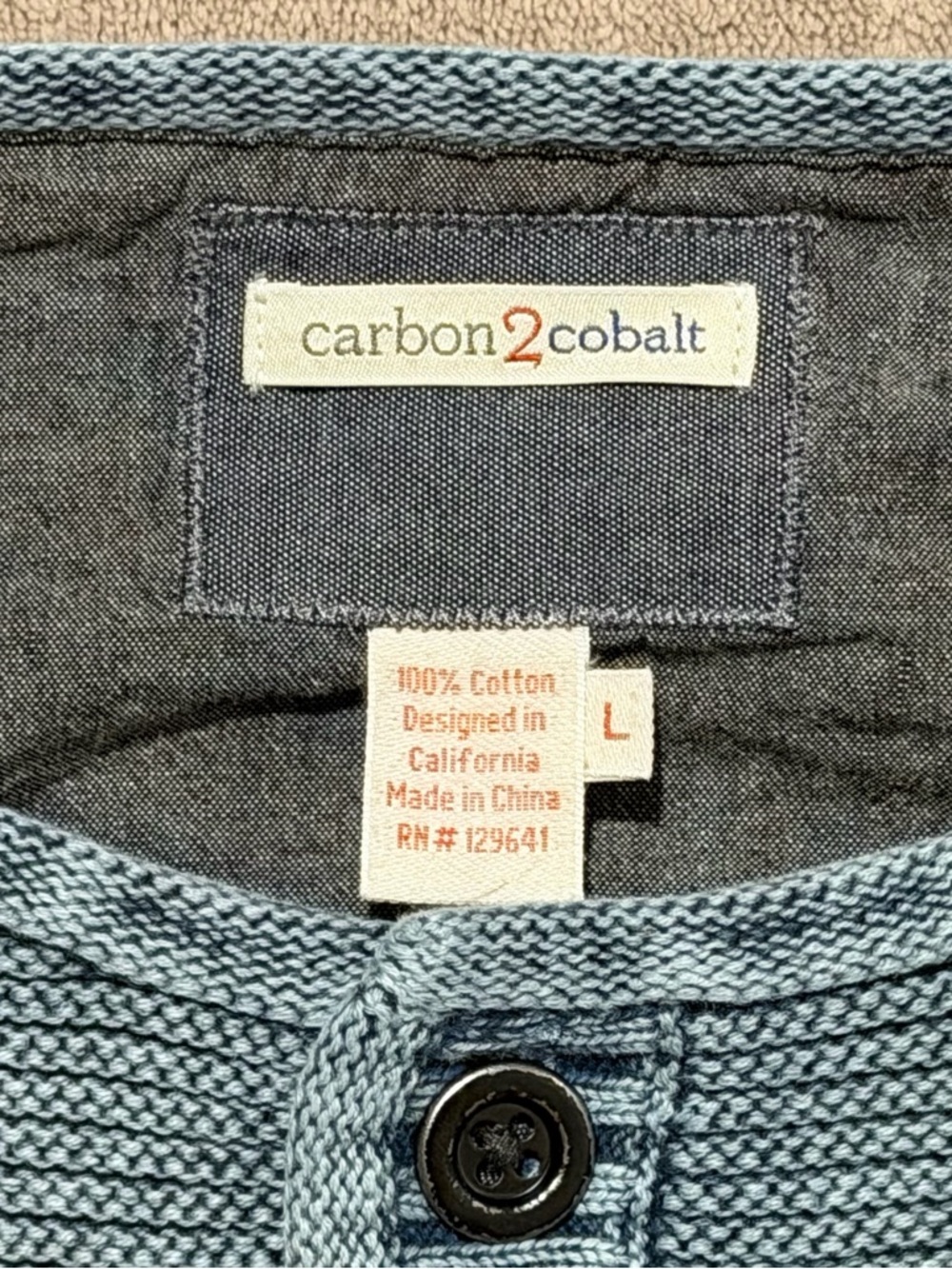 Carbon 2 Cobalt Sweater Men’s Large Waterman Henley Ribbed Heavyweight Pullover - Picture 3 of 7